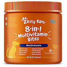 Zesty Paws 8-in-1 Multivitamin Bites for Dogs, AlaskOmega, Chicken Flavor Soft Chew, 90 and 250 Ct