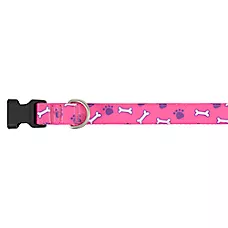 Top Paw庐 Dog Bones & Paws Dog Collar, Pink Dog Collar, Adjustable, Comfortable, Multiple Sizes