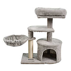 GOOPAWS Cat Tree Tower with Condo, Faux Fur Cat Furniture, 27 Inch