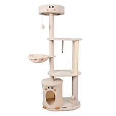 GOOPAWS Faux Fur Cat Tree Tower with Top Perch, 59 Inch