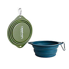 GOOPAWS 2 Pack Collapsible Silicone Dog Bowls, Non-Skid Travel Pet Bowls, Blue & Green
