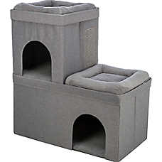 TRIXIE Crazy Cube Stackable 2-Story Indoor Cat Condo, Cat House with Scratching Pad, Gray