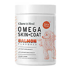 Chew + Heal Dog Omega Skin+Coat Soft Chew Supplement - Salmon, 180 ct