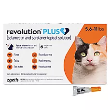 Revolution Plus (selamectin & sarolaner topical) for Cats, 5.6-11 lbs (Orange), 3 or 6 Month Supply