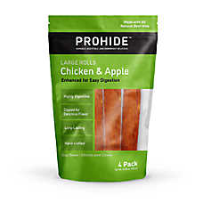 ProHide Highly Digestible Raw Hide Dog Chews - Chicken & Apple Large Rolls