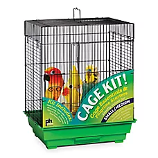 Prevue Pet Products Square Roof Black & Green Pet Bird Cage Kit with Perches & Toys
