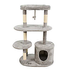 GOOPAWS Faux Fur Cat Tree Tower with Top Perch, 48 Inch
