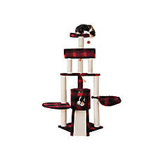 Armarkat 58-in Classic Faux Fleece Real Wood Cat Tree, Red & Black Tartain Plaid