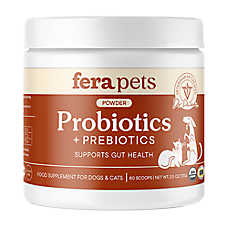 Fera Pets Dog & Cat Probiotics Powder with Prebiotics, USDA Organic, Gut Health Support, 60 Scoops