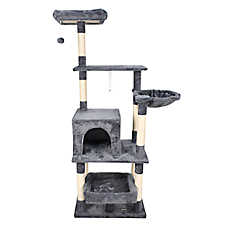 GOOPAWS Multi-Level Cat Tree Tower, Faux Fur Cat Furniture, 66 Inch