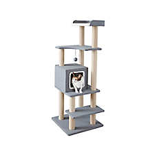 Two By Two The Sequoia 51-in Felt Cat Tree & Condo, Grey