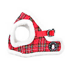 Puppia? Red Plaid Holiday Blitzen Warm & Fuzzy Vest Dog Harness