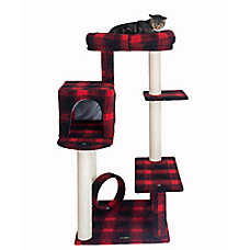 Armarkat 50-in Faux Fleece Real Wood Cat Tree & Condo, Red & Black Scotch Plaid