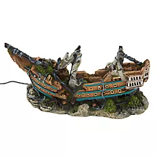 Top Fin® Ship with LED Light & Bubbler Aquarium Ornament - Fish Tank Decor, Aeration Decor - Large