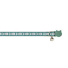 Whisker City? Fish Bone Cat Collar, Easy Release Collar, Break-Away, Green & Silver, Multiple Sizes