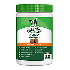 Greenies Dog 8-in-1 Multi-Benefit Supplement with Omega-3 and Glucosamine, Chicken Soft Chews, 80 ct