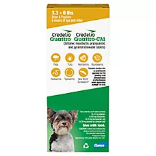 Credelio Quattro/ Credelio Quattro-CA1 Chewable Tablets for Dogs, 3.3-6 lbs, 1 or 6 Month Supply