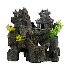 Top Fin? Asian Pagoda on Rock Aquarium Ornament - Fish Tank Decor - Large