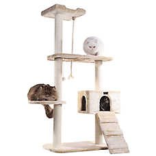 Armarkat 58-in Classic Faux Fur Real Wood Cat Kitten Climbing Tree, Beige