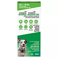 Credelio Quattro/ Credelio Quattro-CA1 Chewable Tablets for Dogs, 25.1-50 lbs, 1 or 6 Month Supply