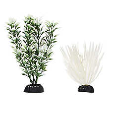 Top Fin? Green and White Aquarium Plants Value Pack - Fish Tank Decor - 2 Count