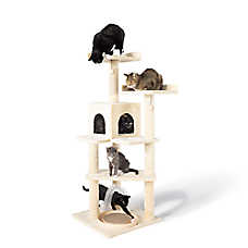 Whisker City? 60-in Playbox, Ball Track with Scratcher Toys Cat Tree, Scratching Post, White, Tan