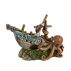 Top Fin? Pirate Ship with Octopus Aquarium Ornament - Fish Tank Decor - Large