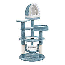 Yaheetech 45.5-in Ocean-Themed Cat Tree with Shark Bed, 3 Perches and Hammock