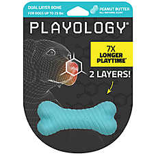 Playology Dual Layer Bone Scented Dog Toy Peanut Butter, Small
