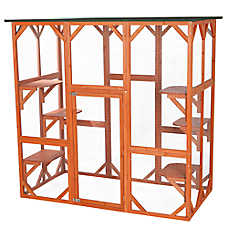 TRIXIE Natura Large Outdoor Walk-in Cat House Enclosed with Asphalt, with 6 Jumping Platforms