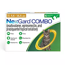 NexGard COMBO Topical Solution for Cats 5.6-16.5 lbs (Yellow Box) - 1,3, or 6 Doses