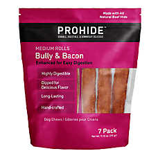 ProHide Highly Digestible Raw Hide Dog Chews - Bully & Bacon Medium Rolls