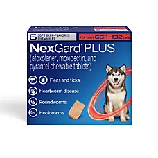 NexGard Plus Chewable Tablets for Dogs 66.1-132 lbs (Red Box) - 1, 3, or 6 Tablets