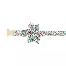 Top Paw庐 Rose Dog Collar, Pink, Green & White Dog Collar, Bow, Adjustable, Multiple Sizes