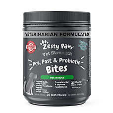 Zesty Paws Dog Vet Strength Pre, Post, & Probiotic Bites,Gut Health, Chicken & Veg Flavor, 90ct
