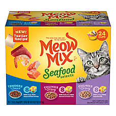 Meow Mix Wet Cat Food All Ages - Tuna, Shrimp, Salmon, Ocean Fish, Crab - Variety Pack, 24 CT, 66 OZ