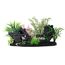 Top Fin? Ship with Plants Aquarium Ornament - Fish Tank Decor - XXL