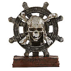 Top Fin? Wheel & Pirate Skull Aquarium Ornament - Fish Tank Decor - Small
