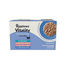 Applaws Vitality Adult Cat Wet Food - Fish Selection in Broth, 24 Count, Variety Pack