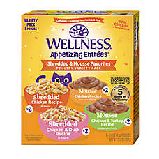 Wellness? Appetizing Entrees Adult Cat Wet Food - Shredded & Mousse, Variety Pack, 8 Ct, 11.2 oz