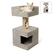 Whisker City? 32.5-in Square Perch and Cando Carpet Cat Tower with Scratching Post, Dangling Toy