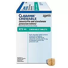 Clavamox (Amoxicillin/Clavulanate Potassium) Chewable 62.5mg, 125mg, 250mg, 375mg - Single Tablet
