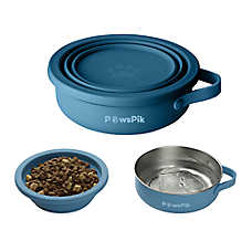 PawsPik Dog & Cat 2-in-1 Stainless Steel & Silicone Travel Bowl