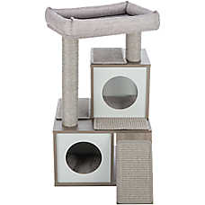 TRIXIE Mali Sisal & Wood 34" Cat Tree with Scratching Posts & Pads, Condos, Ramp, Bed, Gray